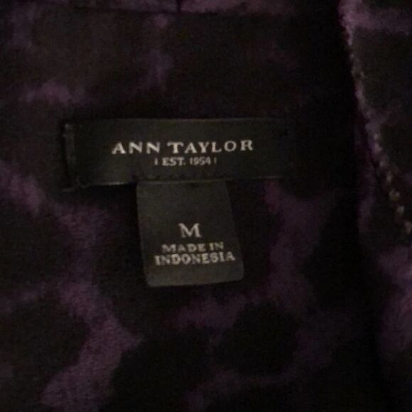 Ann Taylor Leopard Ruffle Purple Black Blouse size medium - Picture 3 of 5